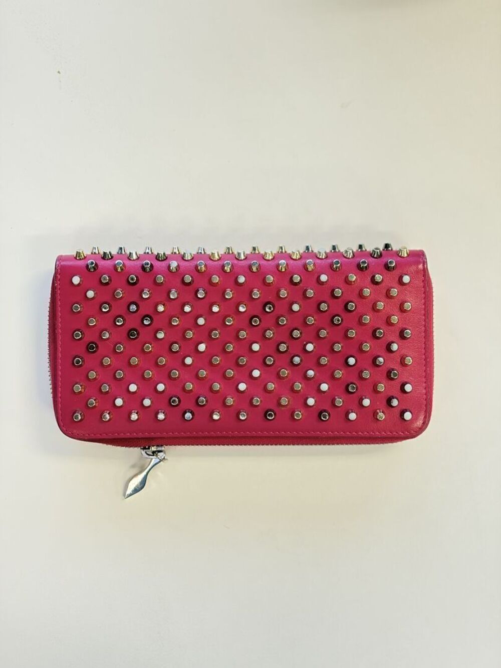 Christian Louboutin Panettone Pink Spiked Zip Around Wallet